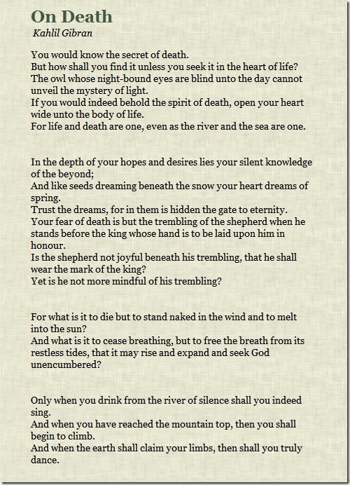 In The Oneness Kahlil Gibran…on Death